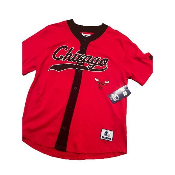 Starter Chicago Bulls Black Vintage Style Baseball Jersey Men's Large Button New - Picture 3 of 7